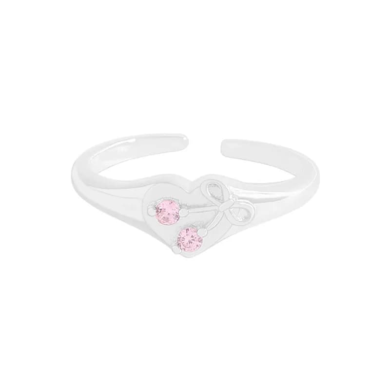 Pink Stone Heart Ring in Pink — Sterling silver