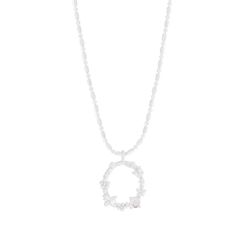 Floral Circle Pendant Necklace in Silver — Sterling silver