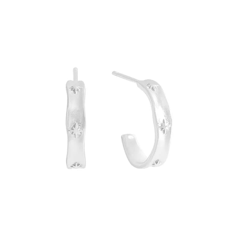 Stamped Bar Hoop Earrings in Silver — Sterling silver