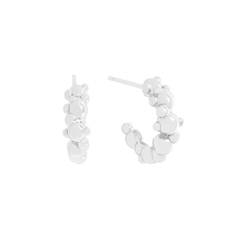 Bubble Disc Hoop Earrings in Silver — Sterling silver