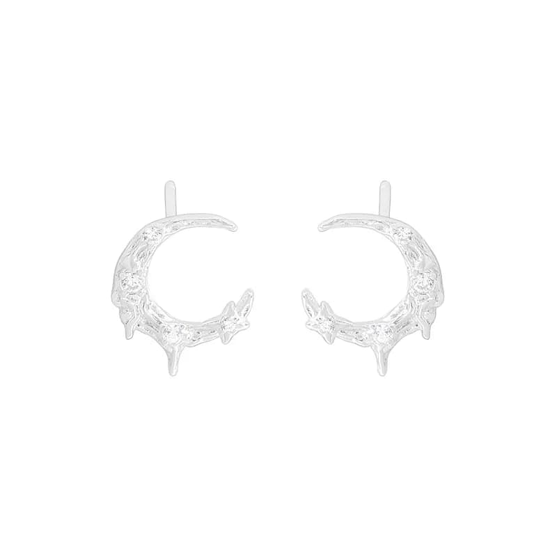 Crescent Moon Hoop Earrings in Silver — Sterling silver