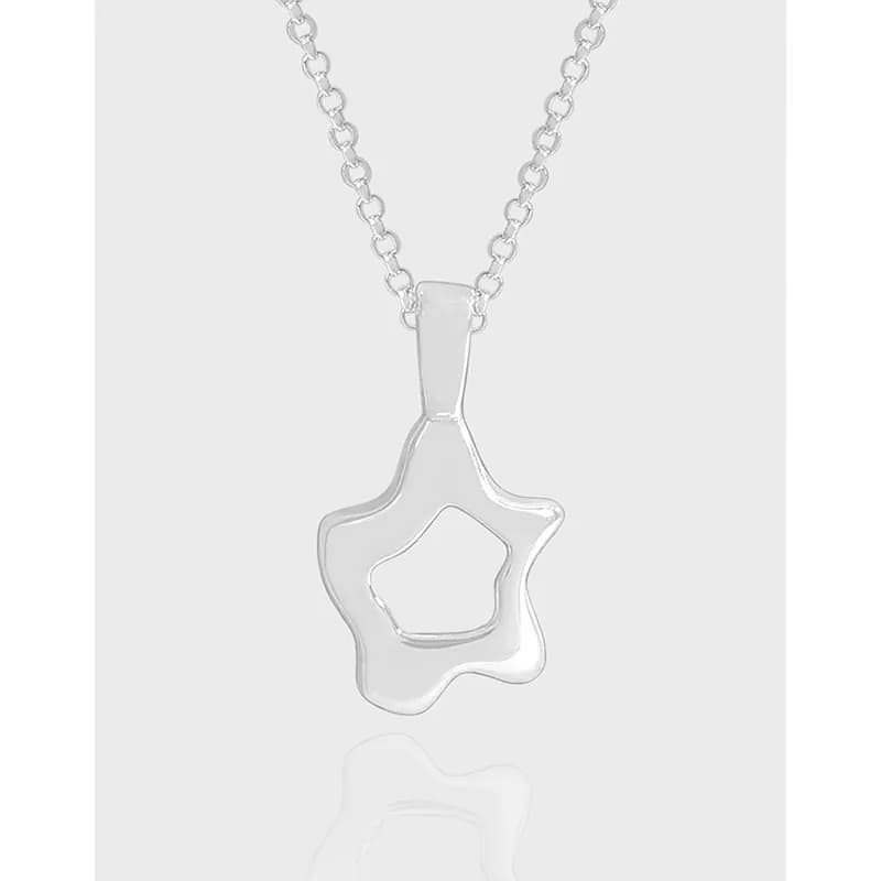 Polished sterling silver star outline pendant on a chain