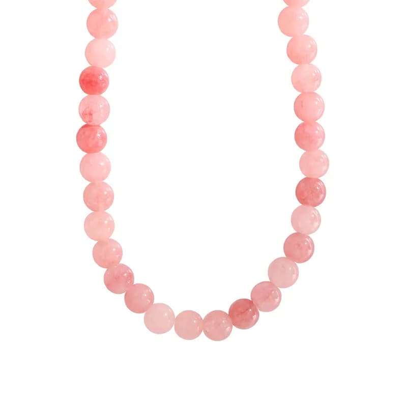 Rose Quartz Bead Necklace in Platinum — Sterling silver