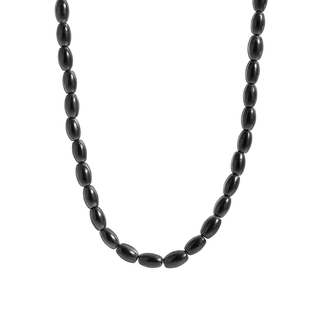 Black Bead Necklace in Platinum — Sterling silver
