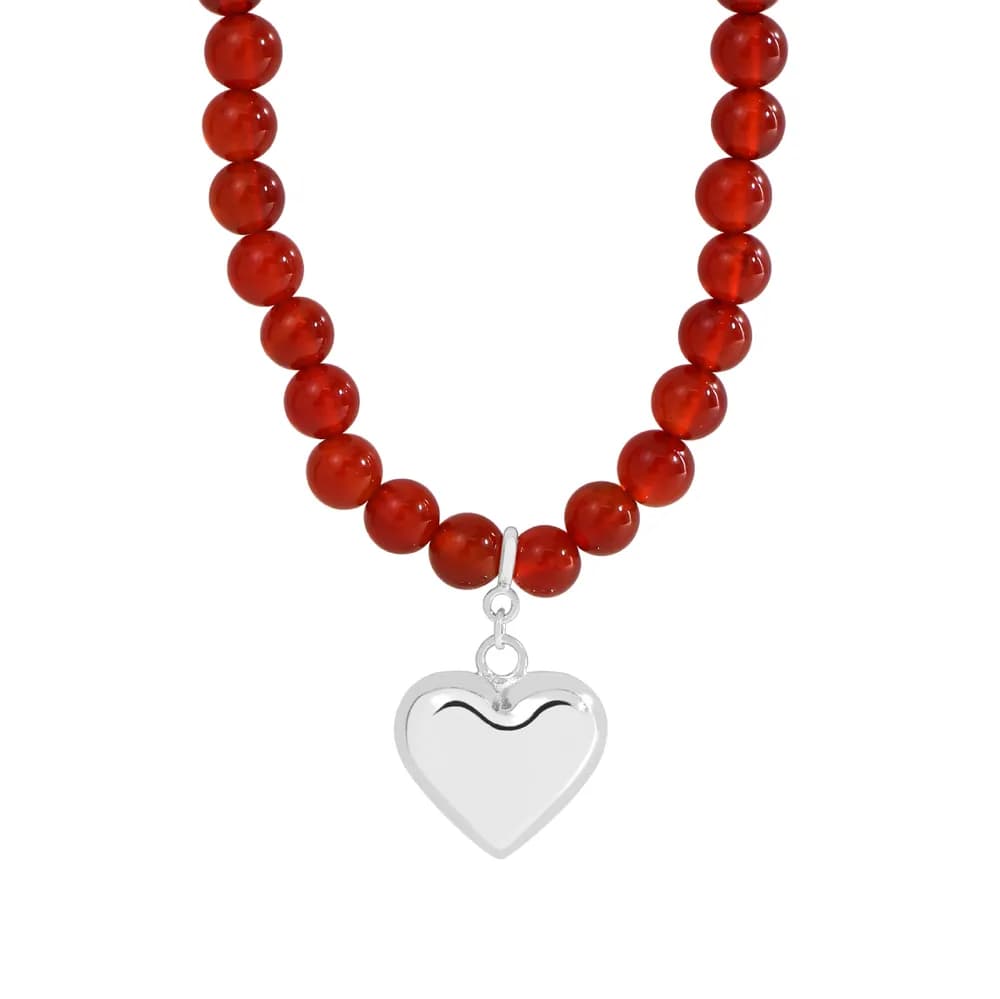 Beaded Heart Necklace in 6mm — Sterling silver