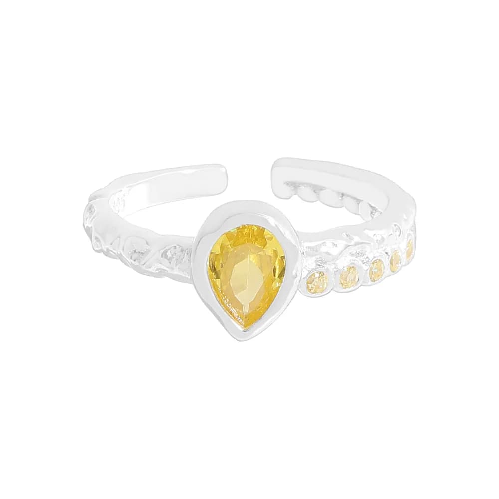 Pear Yellow Gem Ring in Silver — Sterling silver