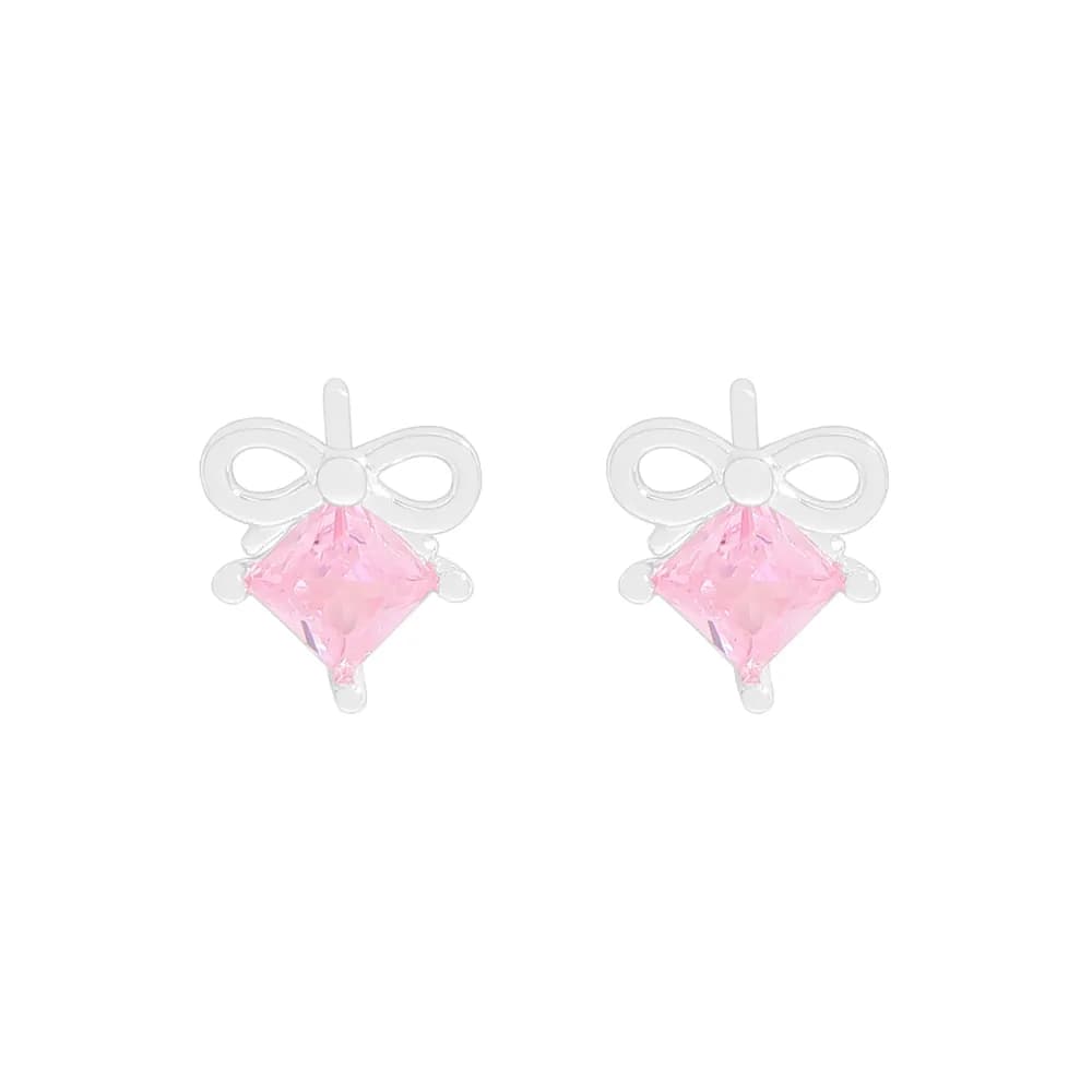 Bow Diamond Stud Earrings in Pink — Sterling silver