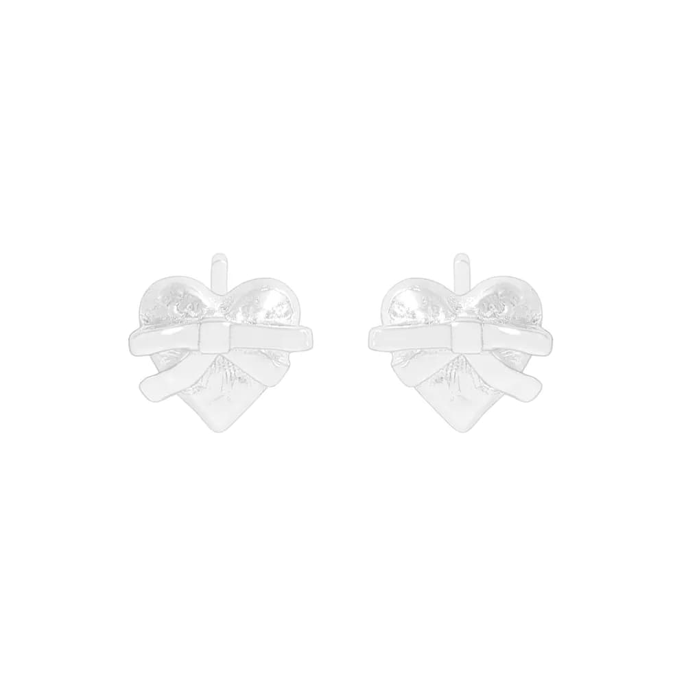 Heart Bow Stud Earrings in Silver — Sterling silver