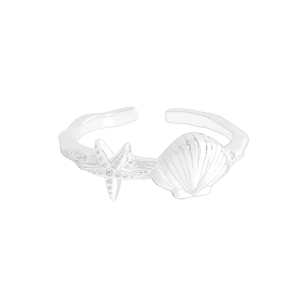 Shell and Starfish Ring in Silver — Sterling silver