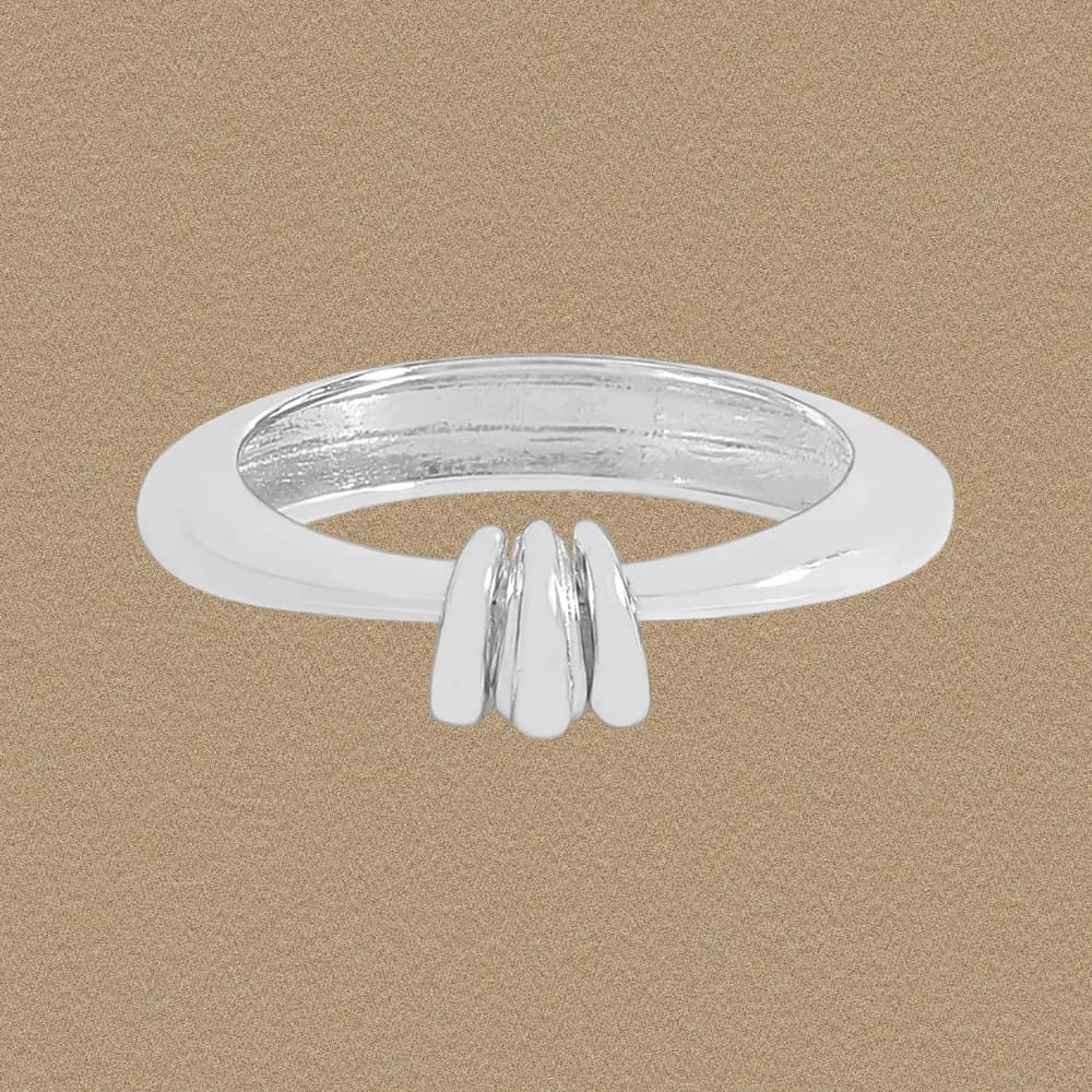 Polished sterling silver ring with three vertical bars across the front.