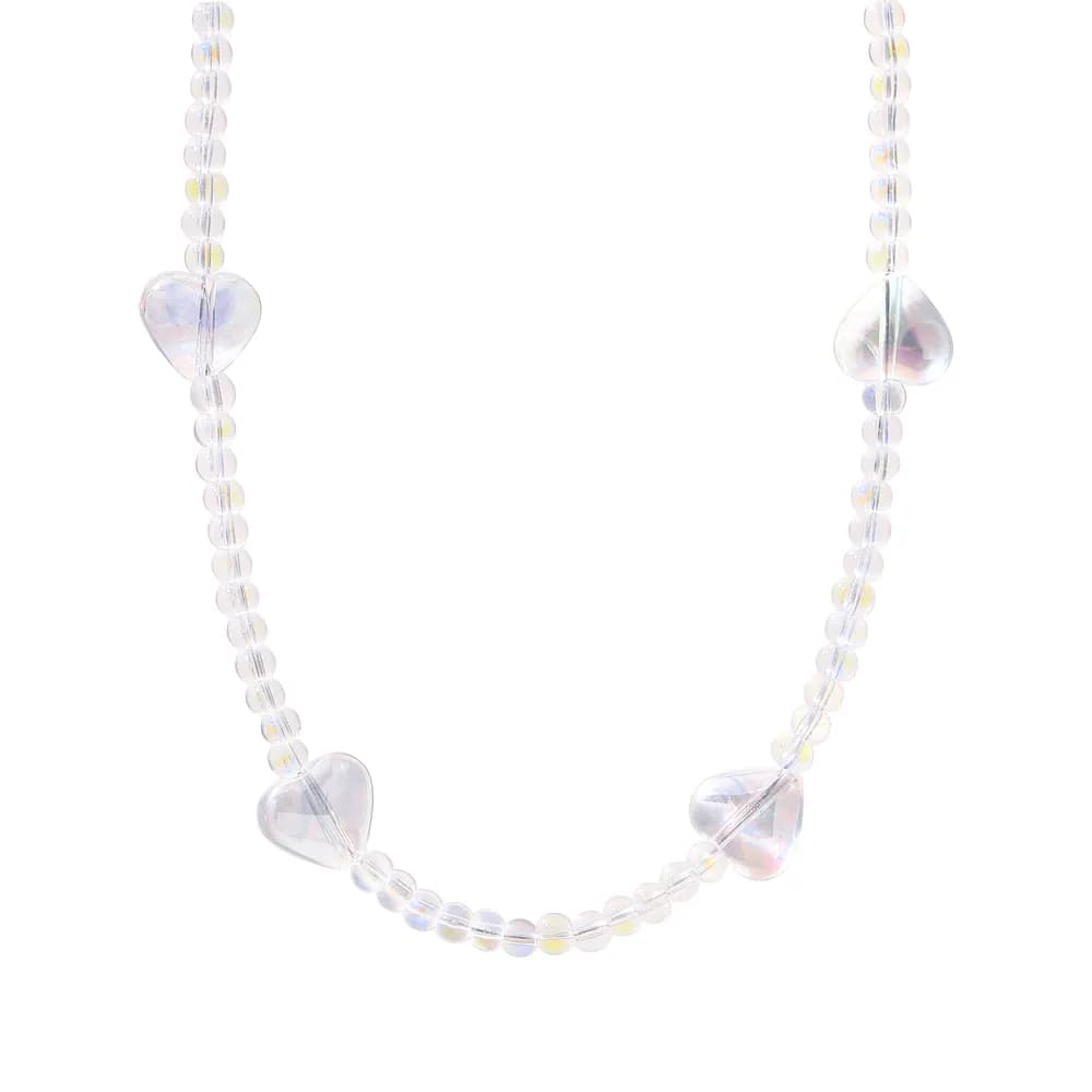 Iridescent Heart Bead Necklace in Silver — Sterling silver