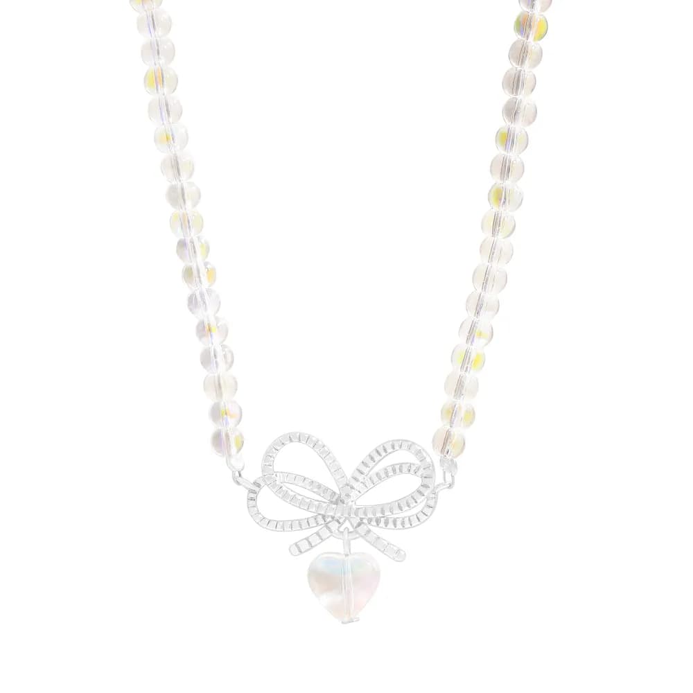 Beaded Bow Necklace in Silver — Sterling silver