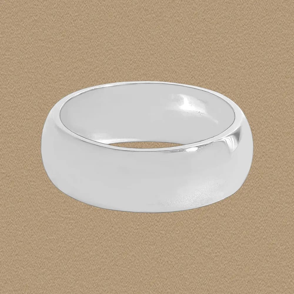 Bold wide sterling silver ring with a smooth, curved band and high-polish finish.