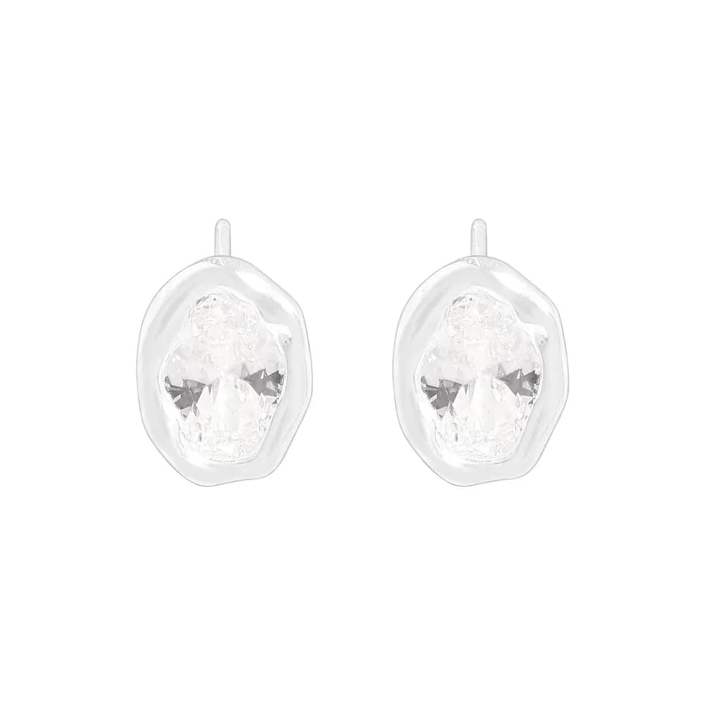 Crystal Nugget Earrings in Silver — Sterling silver