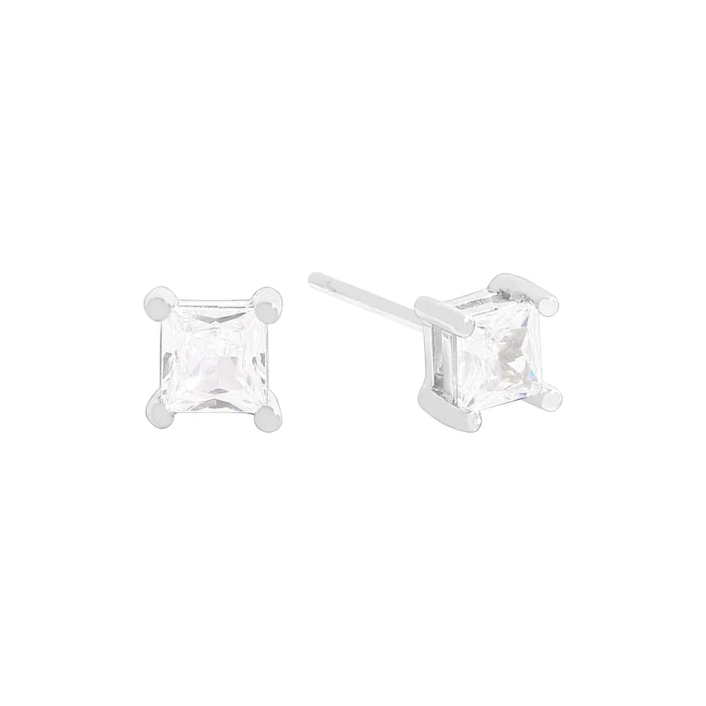 Square Cut Stud Earrings in White — Sterling silver