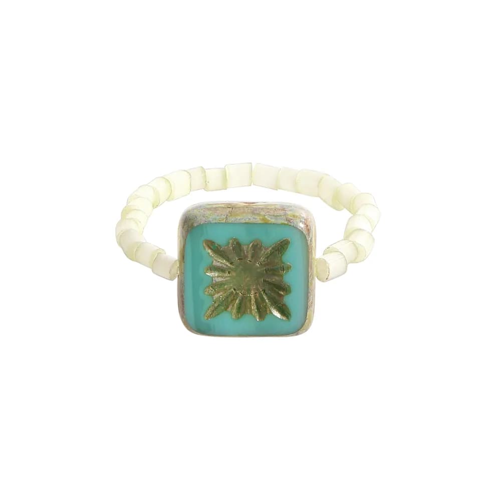 Sunburst Square Ring in Green — Man-made crystal