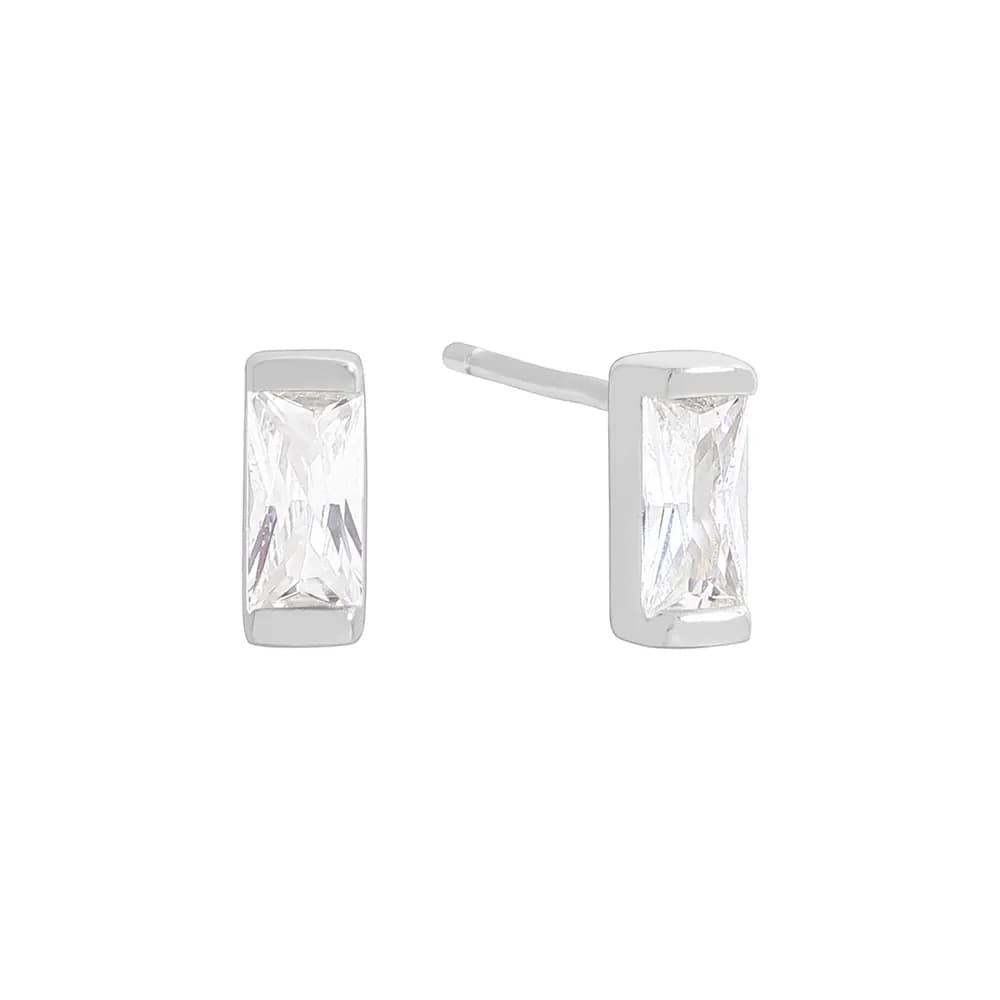 Rectangular Crystal Bar Earrings in Platinum — Sterling silver