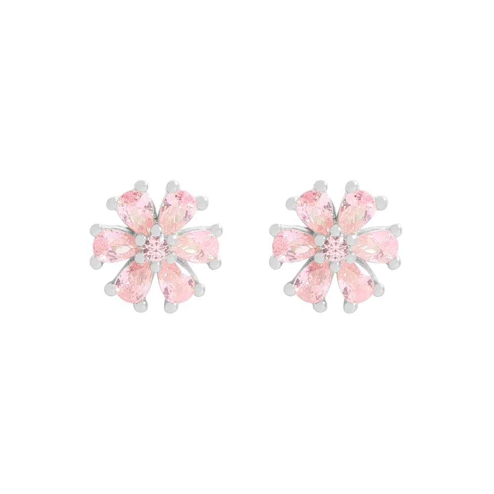 Pink Petal Flower Earrings in Platinum — Sterling silver