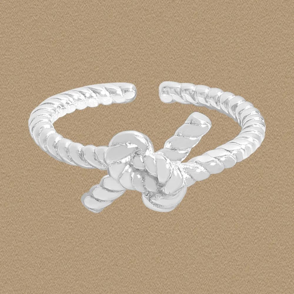 Sterling silver rope knot ring with an open adjustable band