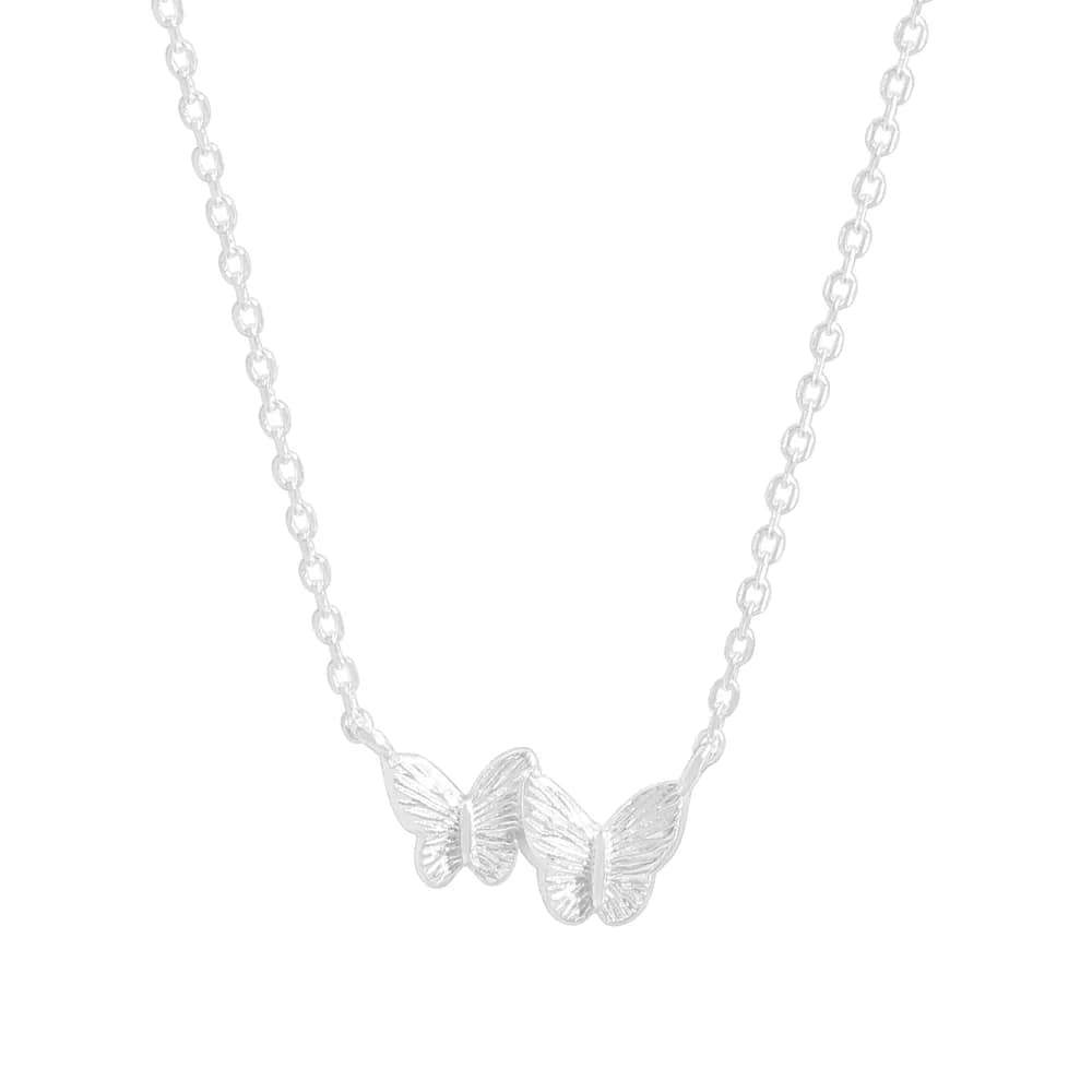 Butterfly Double Pendant Necklace in Silver — Sterling silver