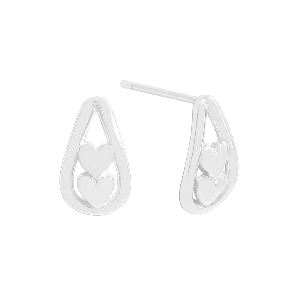 Teardrop Heart Studs in Silver — Sterling silver
