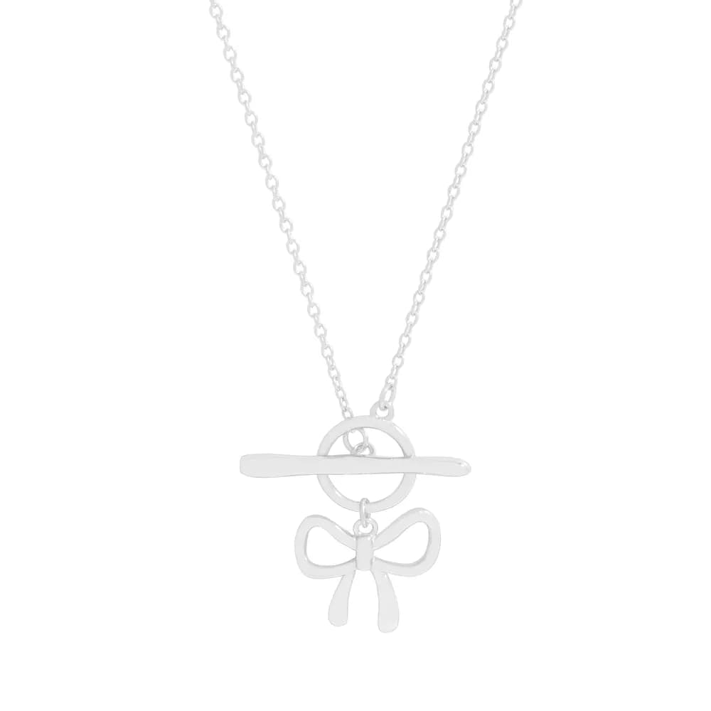 T-Bar Bow Necklace in Silver — Sterling silver