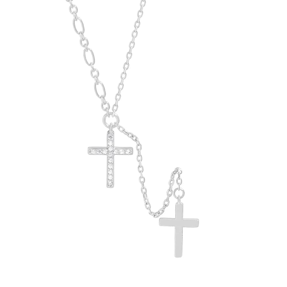 Double Cross Pendant Necklace in Platinum — Sterling silver