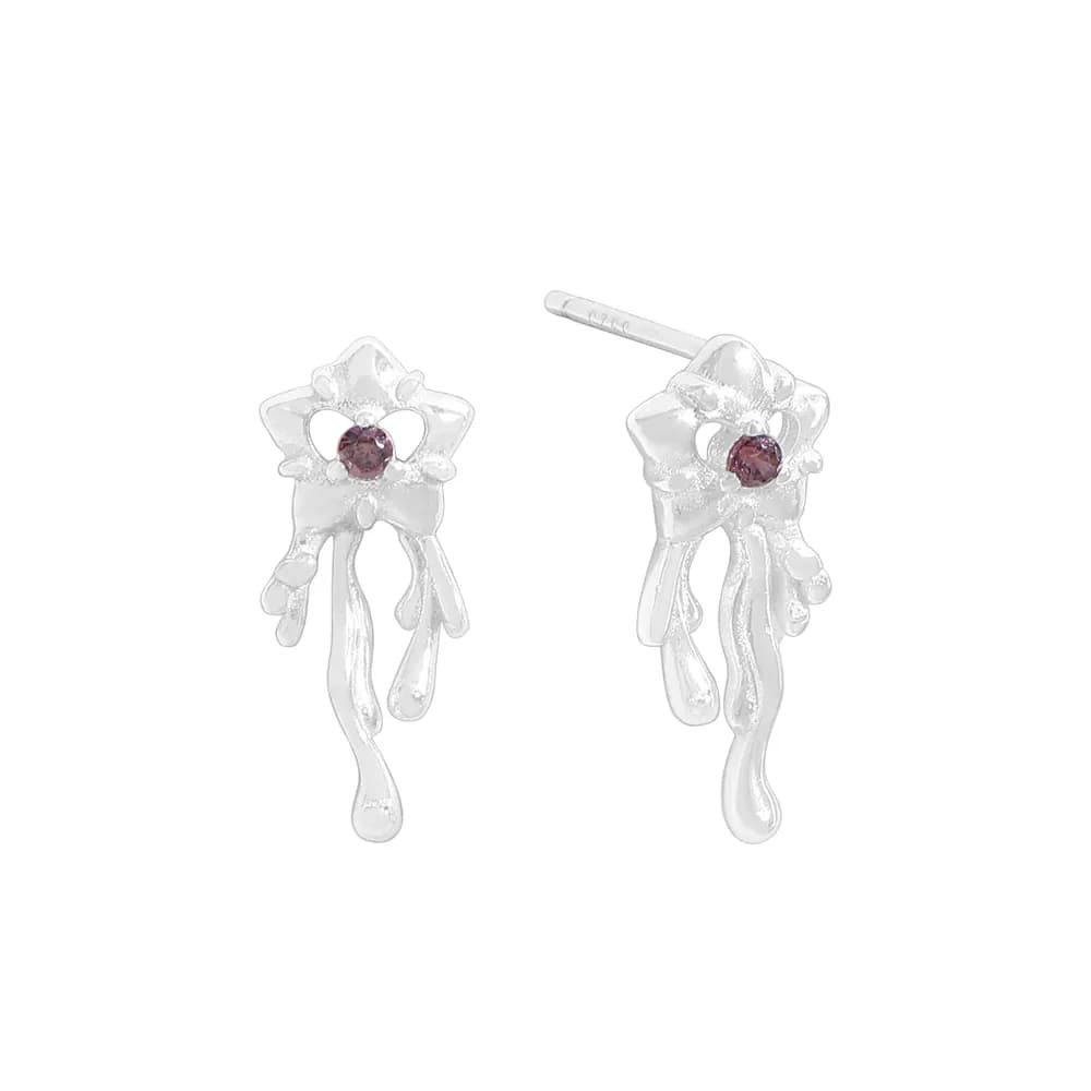 Bow Ribbon Drop Earrings in Silver — Sterling silver