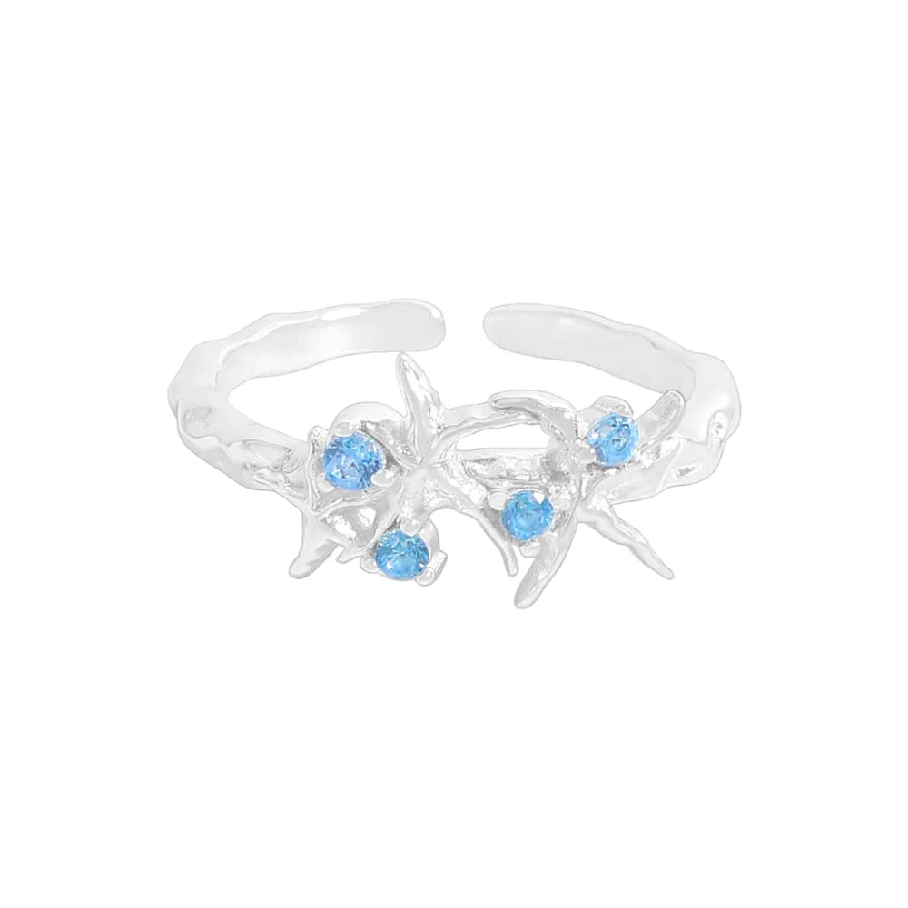 Coral Branch Ring in Aquamarine — Sterling silver