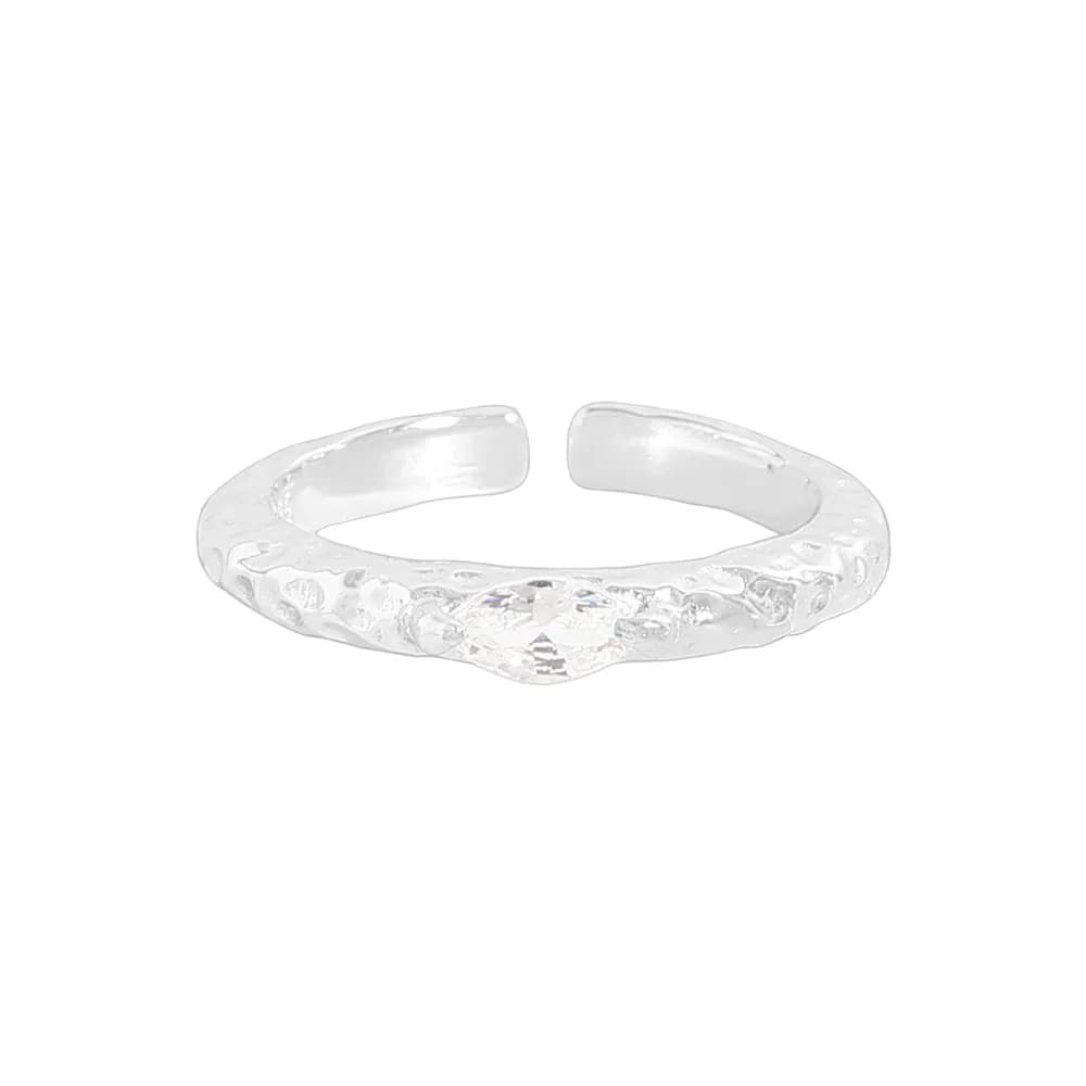 Hammered Silver Ring in White — Sterling silver