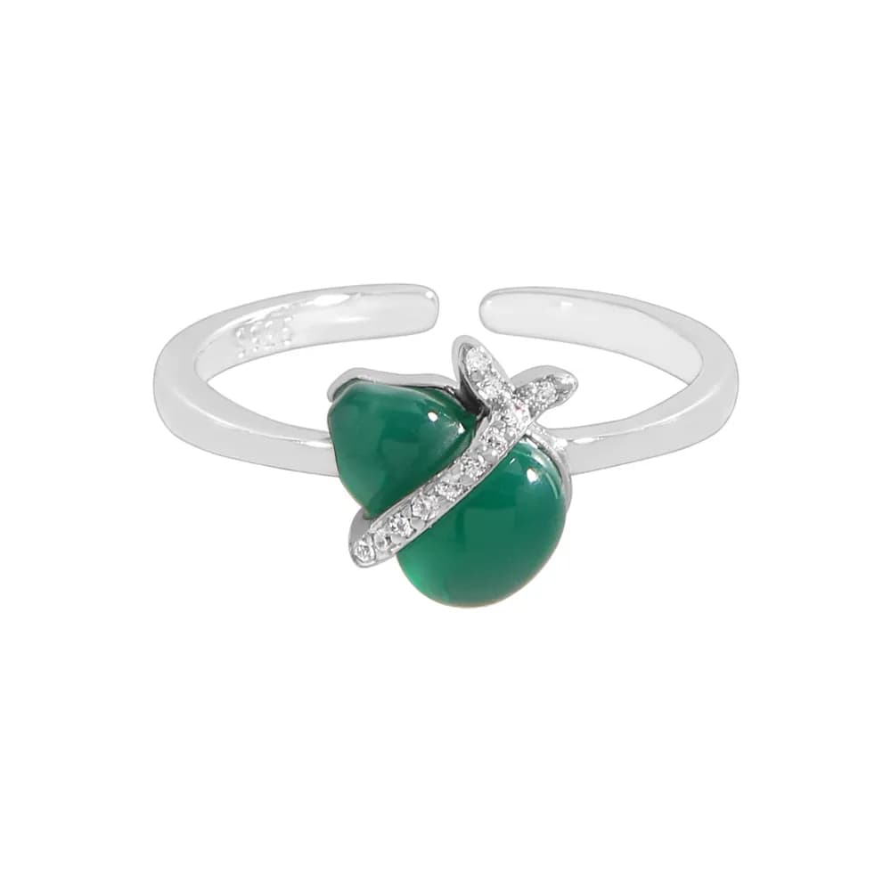 Green Stone Ring in Platinum — Sterling silver