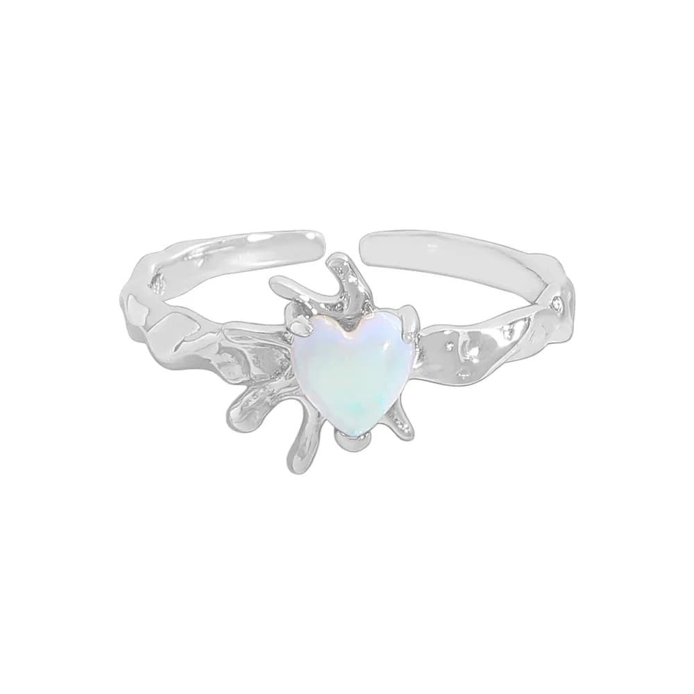 Opal Heart Ring in Platinum — Sterling silver