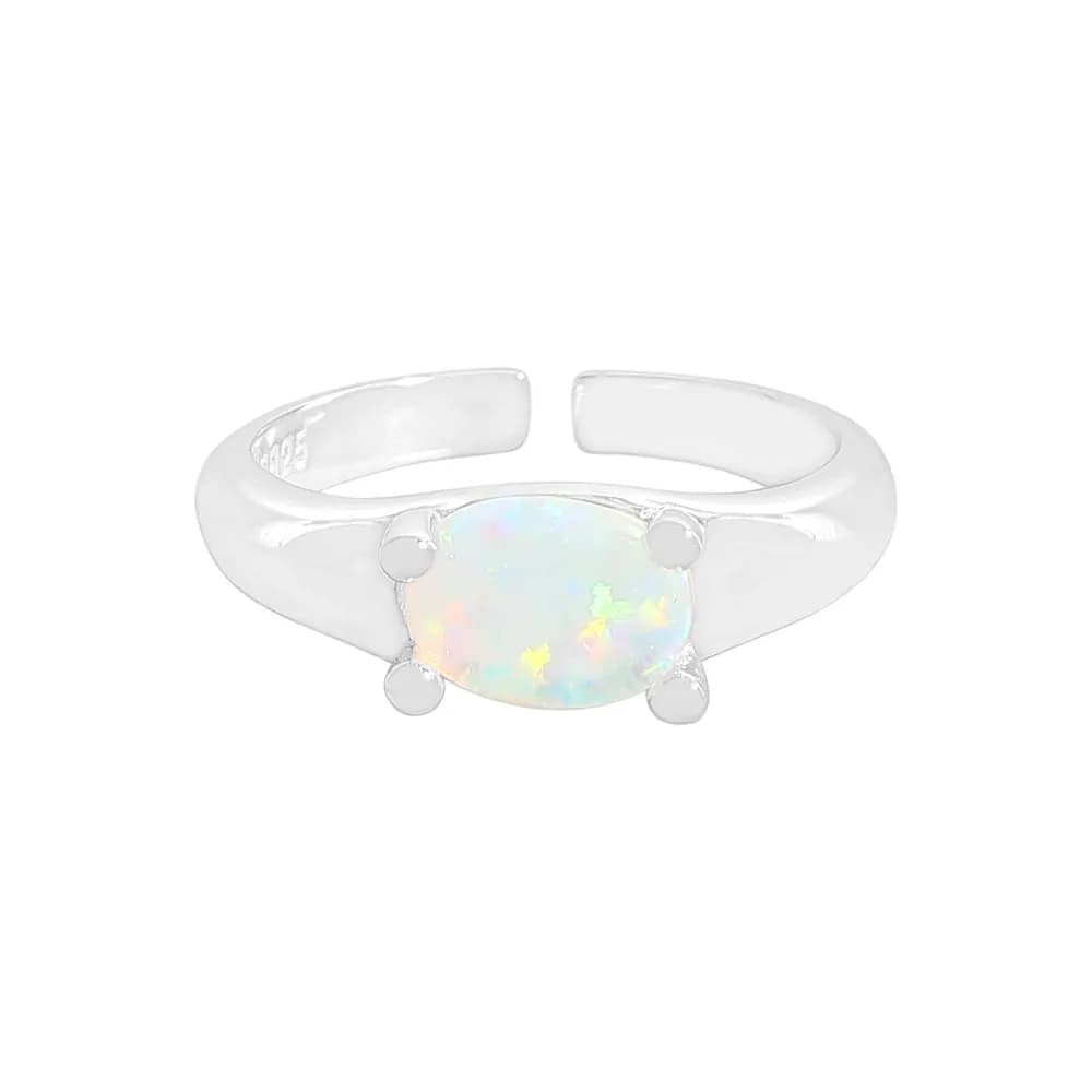 Oval Opal Prong Ring in Silver — Sterling silver