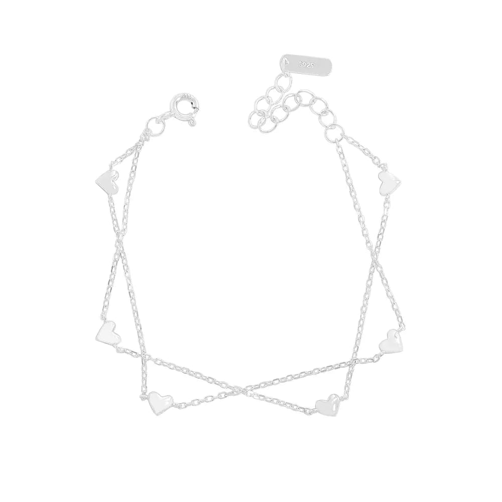 Heart Charm Double Chain Bracelet in Silver — Sterling silver
