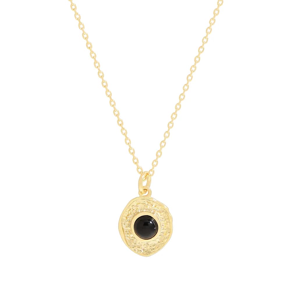 Onyx Halo Pendant Necklace in Gold — Sterling silver