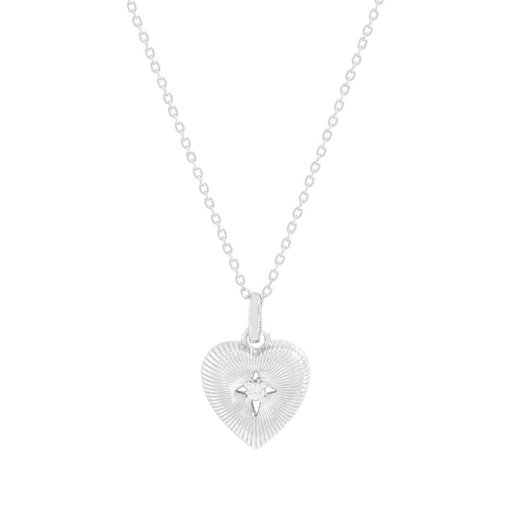 Ribbed Heart Pendant in Silver — Sterling silver