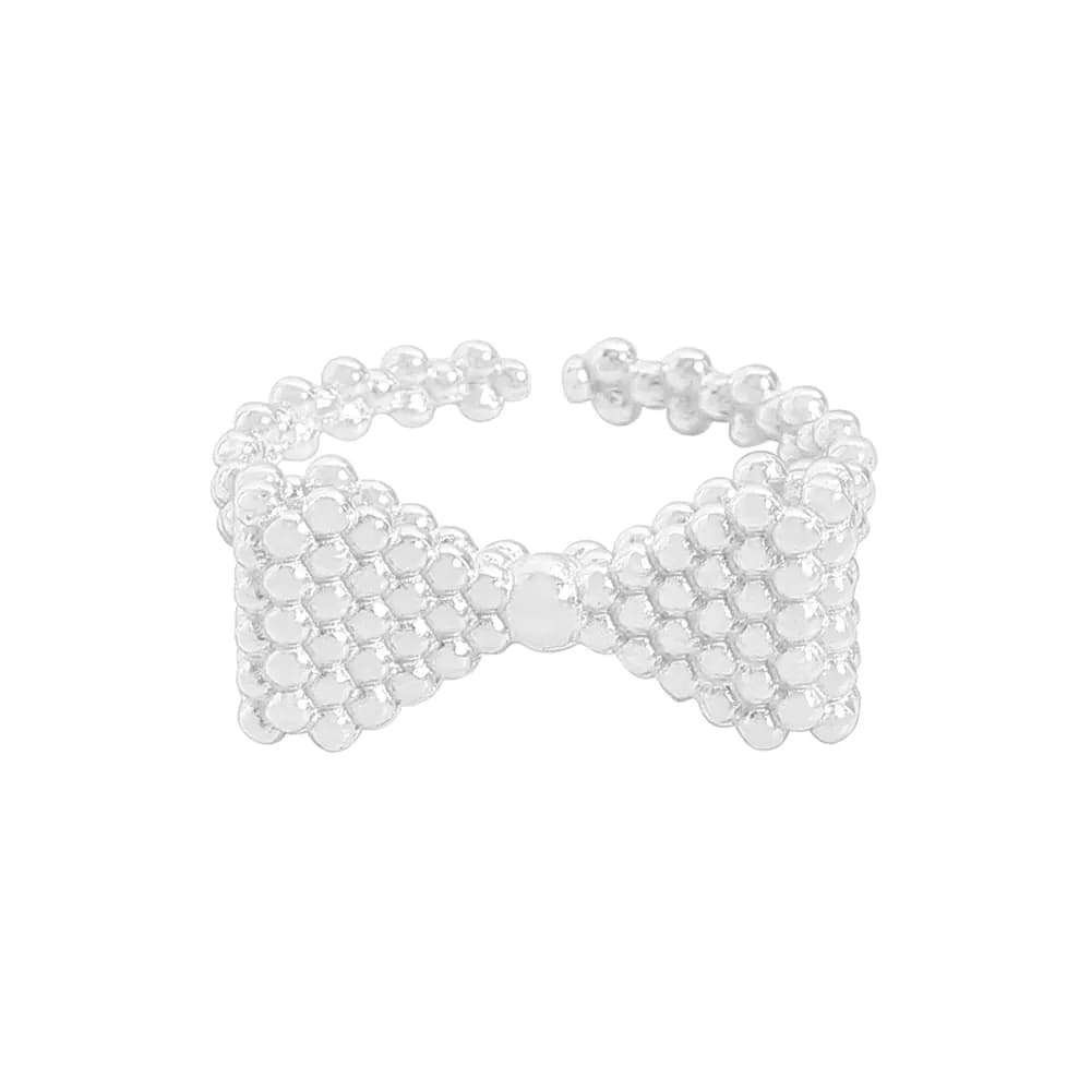 Beaded Bow Ring in Silver — Sterling silver
