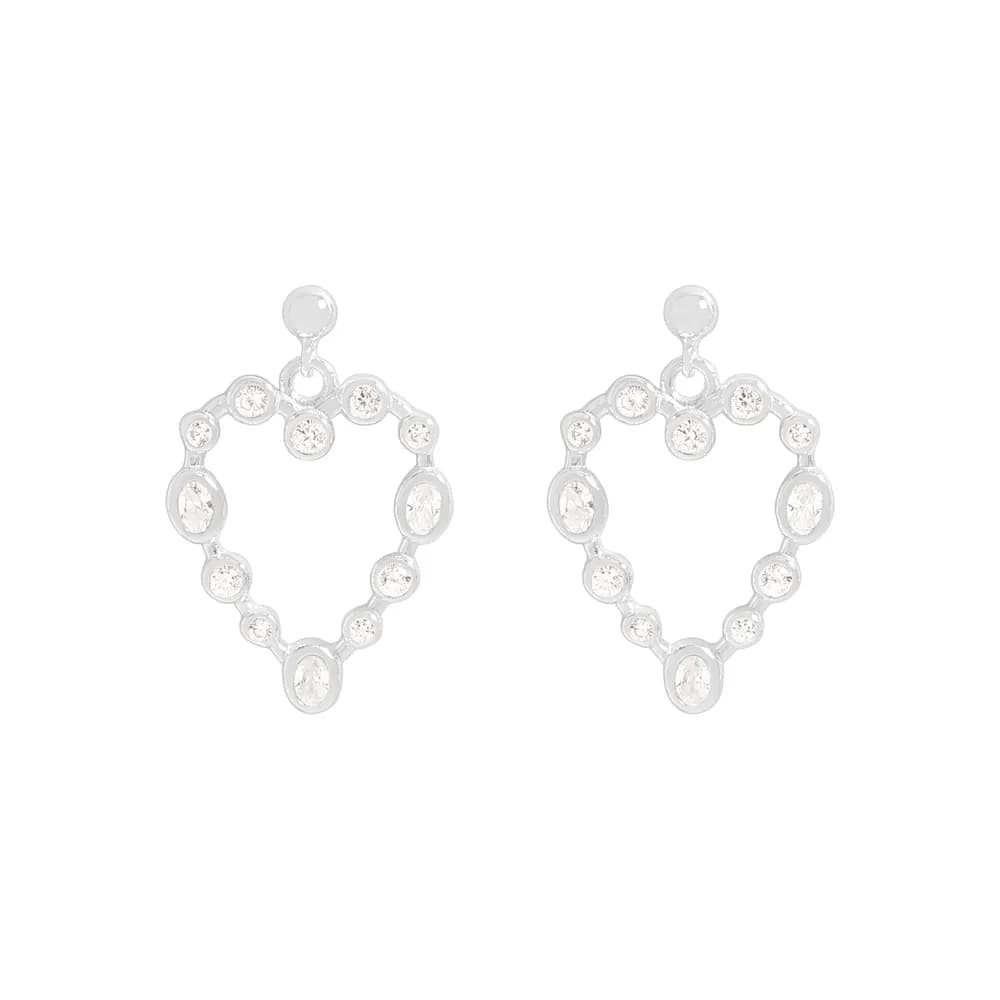 Diamond Circle Heart Earrings in Silver — Sterling silver