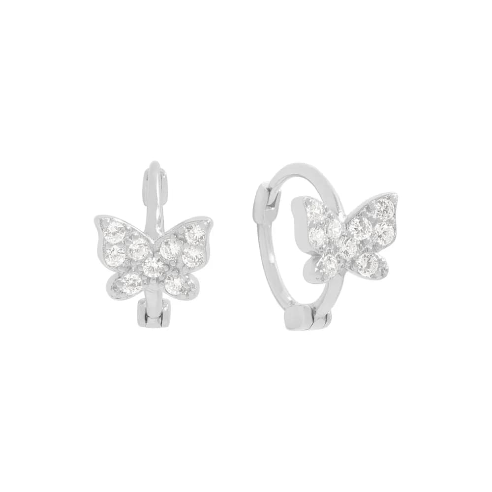 Butterfly Crystal Hoop Earrings in Platinum — Sterling silver
