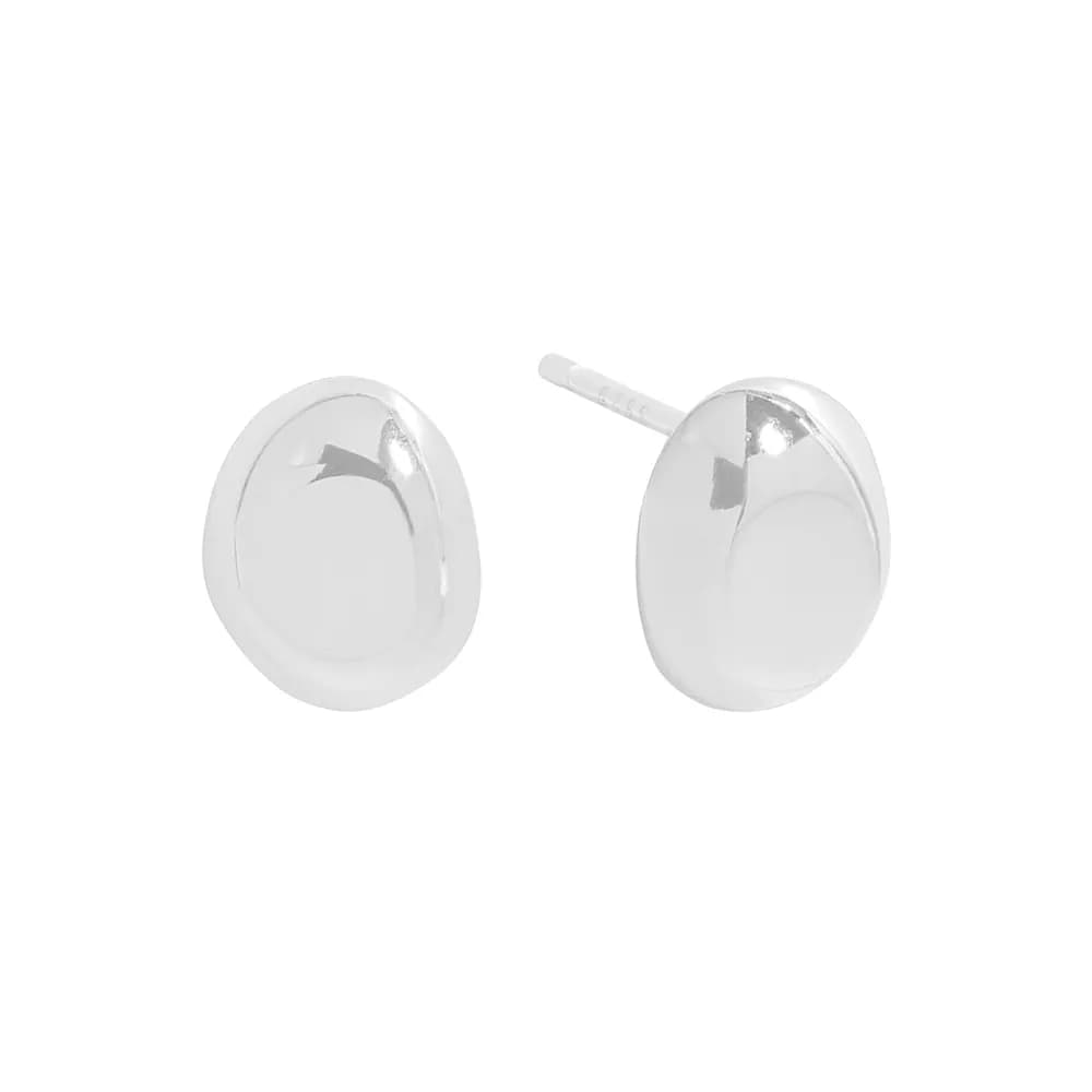 Oval Domed Disc Earrings in Silver — Sterling silver