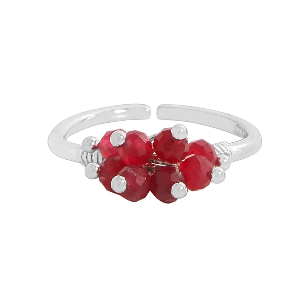 Red Bead Cluster Ring in Platinum — Sterling silver