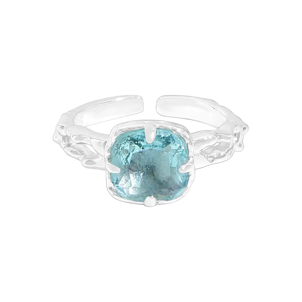 Cushion Gem Ring in Blue — Sterling silver