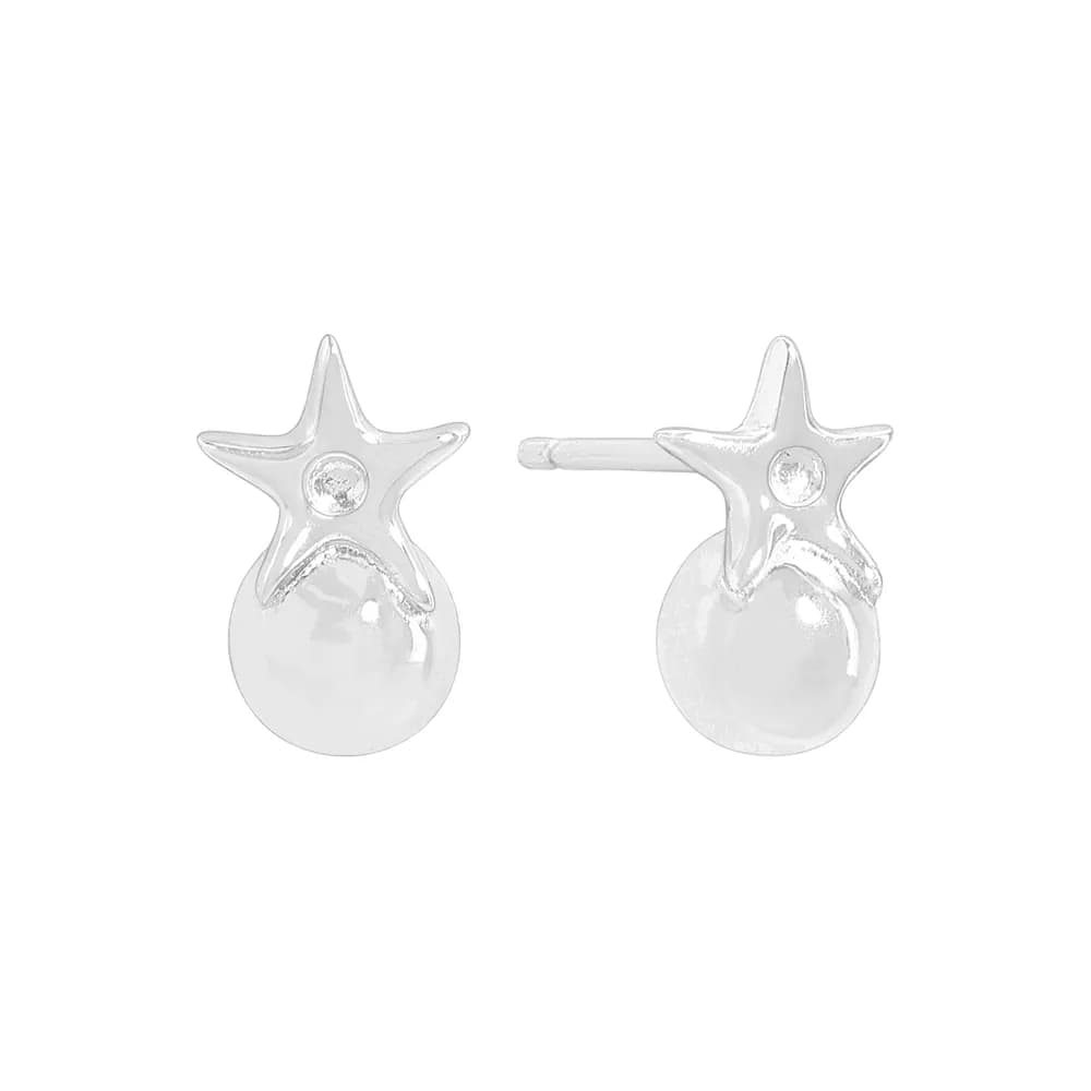 Star and Globe Drop Earrings in Silver — Sterling silver