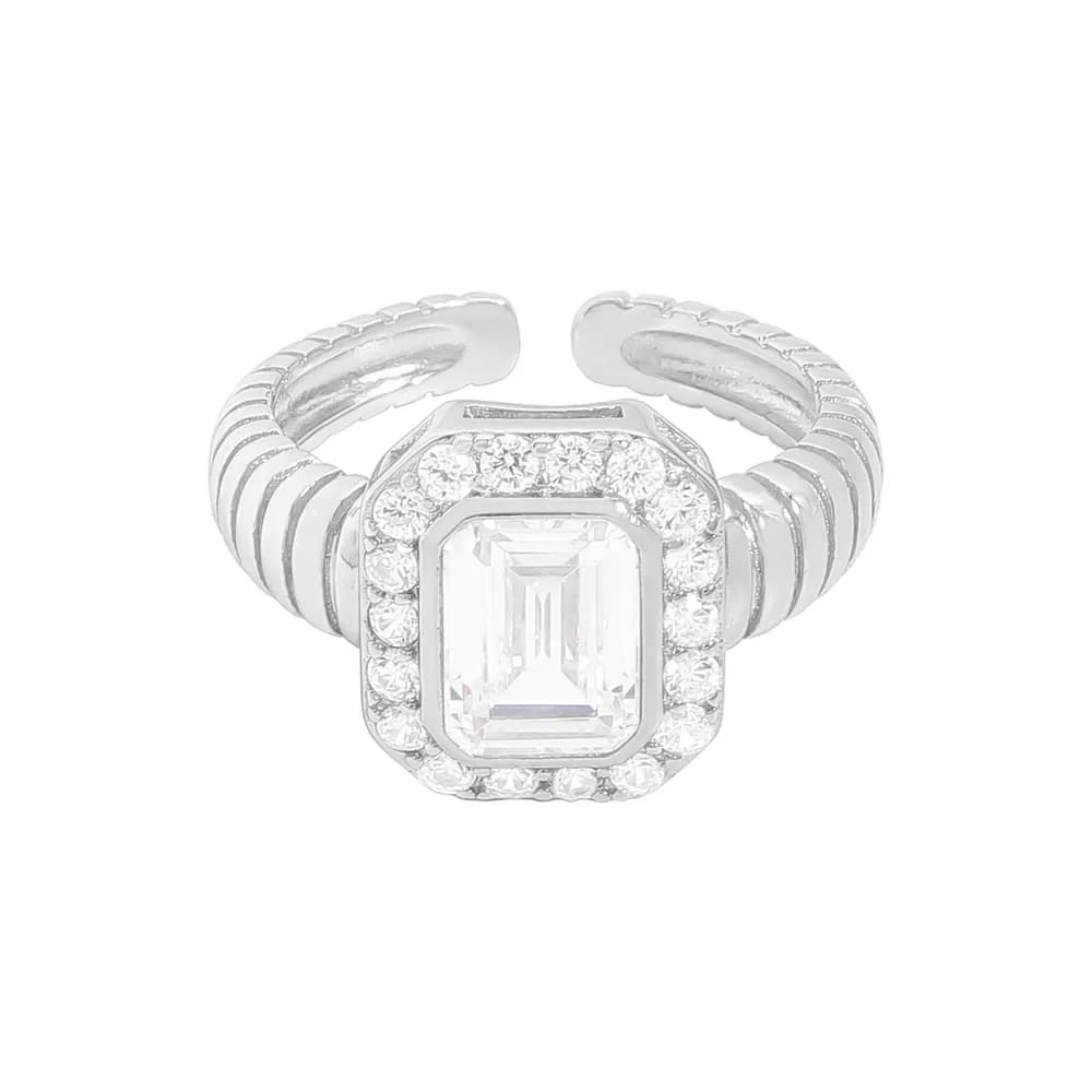 Emerald Cut Halo Ring in Platinum — Sterling silver