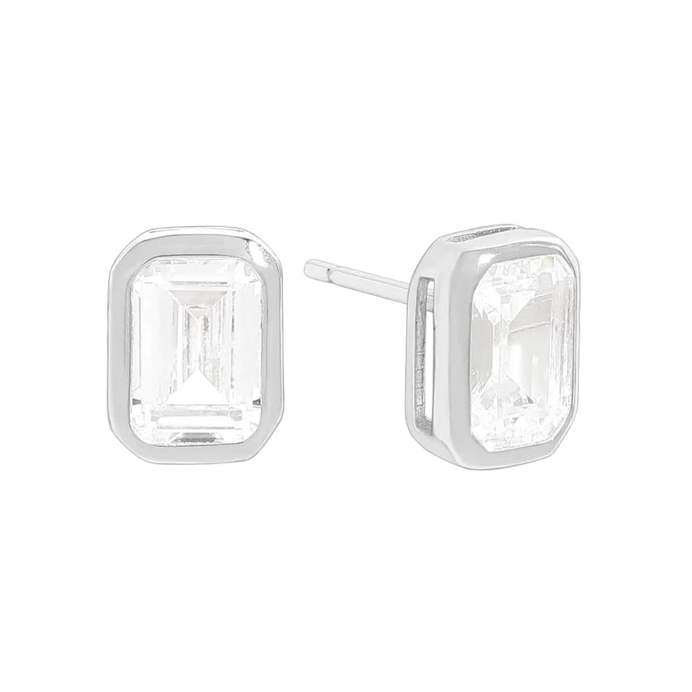 Emerald-Cut Crystal Earrings in Silver — Sterling silver