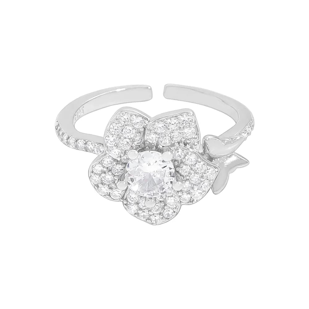 Diamond Flower Ring in Platinum — Sterling silver