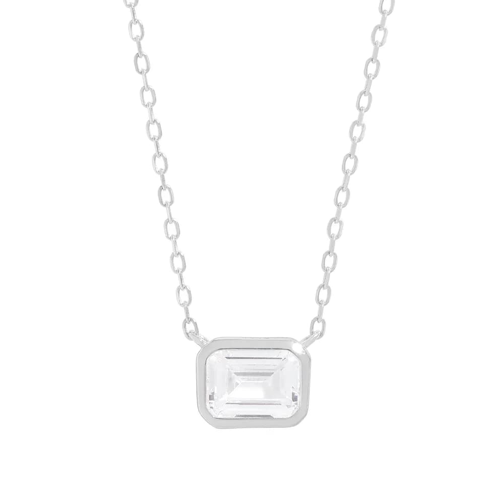 Emerald Cut Pendant Necklace in Platinum — Sterling silver