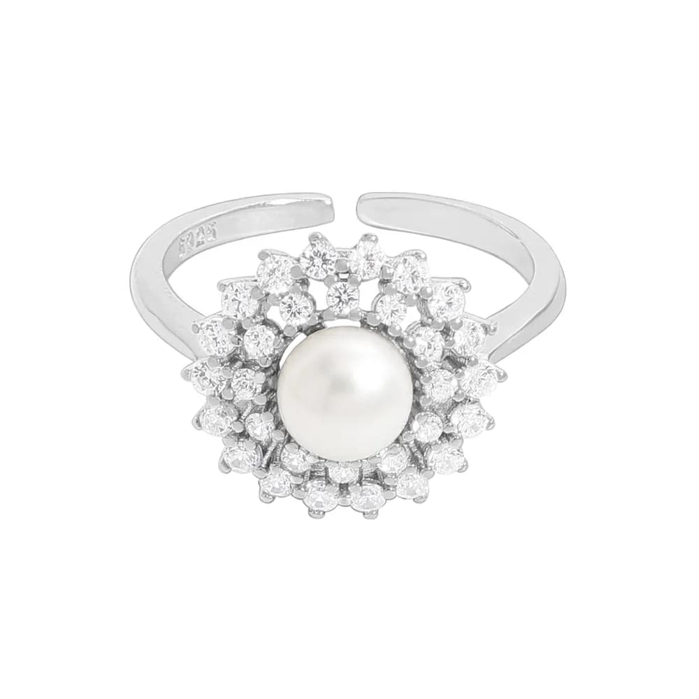 Pearl Flower Ring in Platinum — Sterling silver