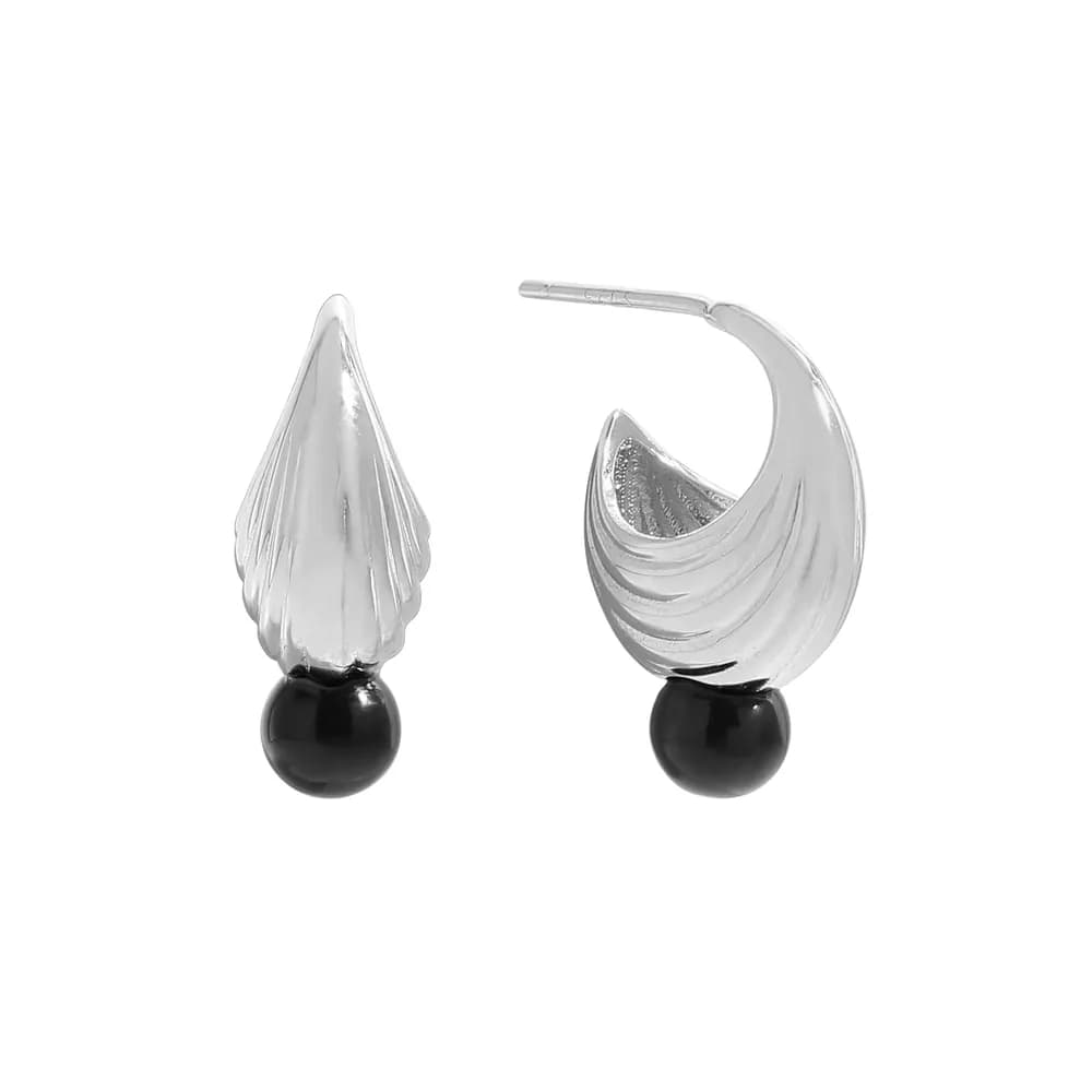 Ribbed Silver Crescent Earrings in Platinum — Sterling silver