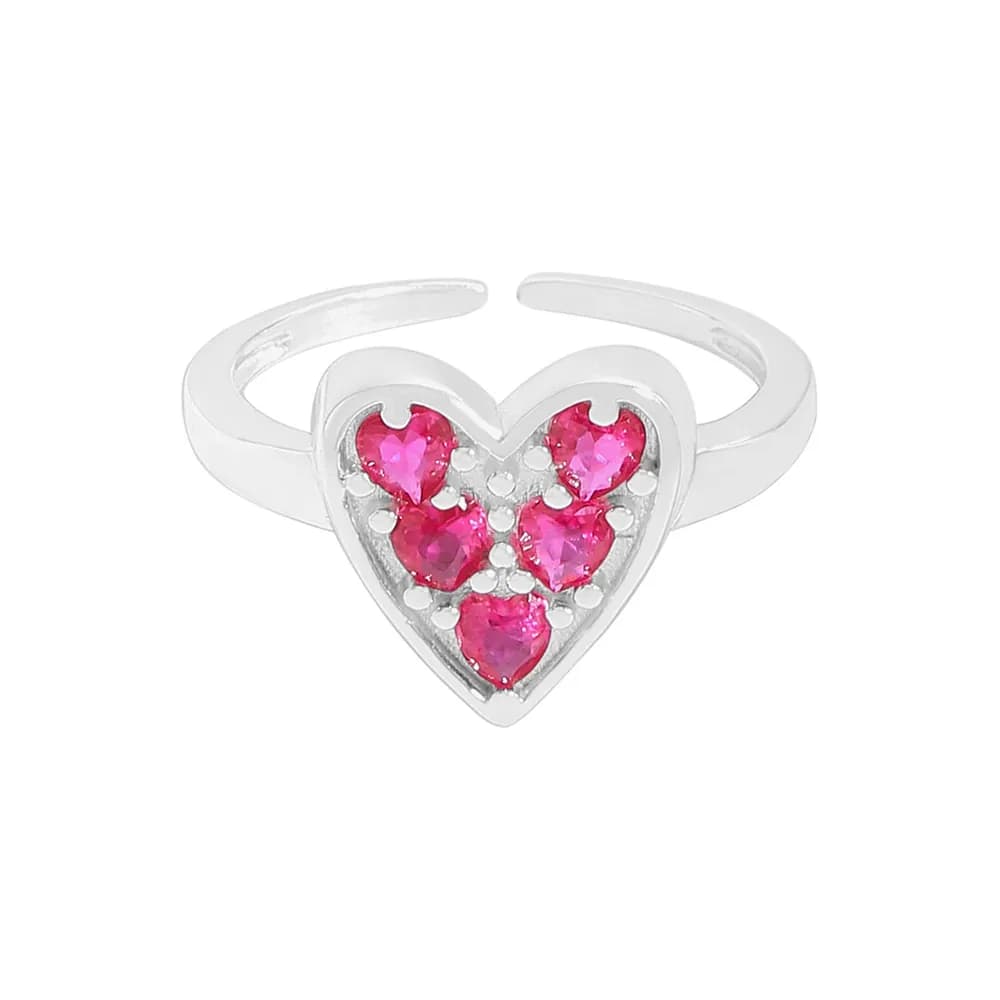 Pink Heart Cluster Ring in Silver — Sterling silver